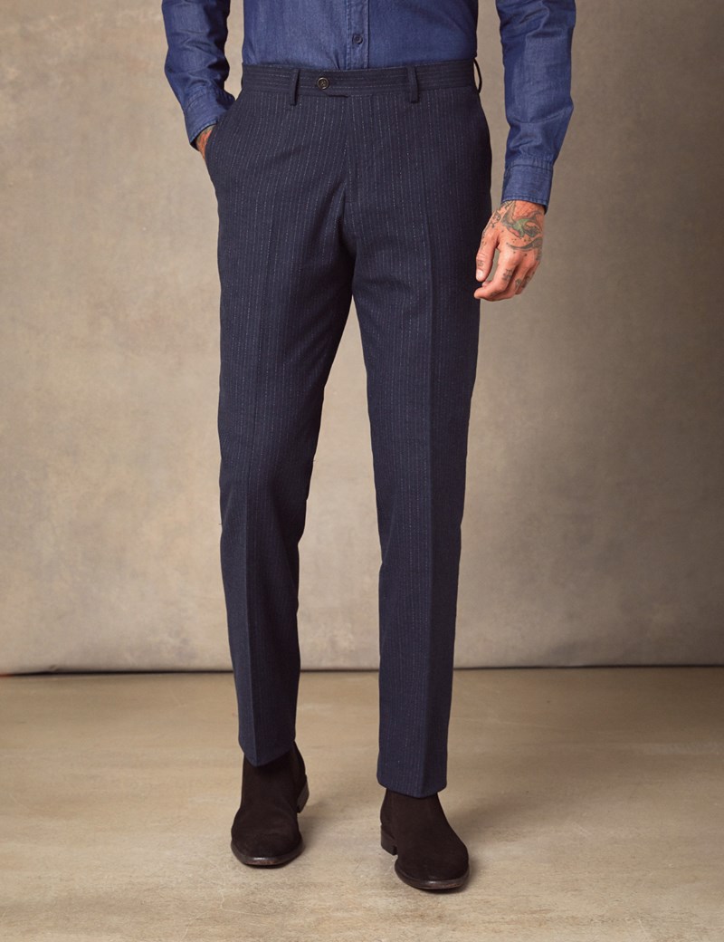 Men’s Navy Stripe Soft Cotton Trousers | Hawes & Curtis