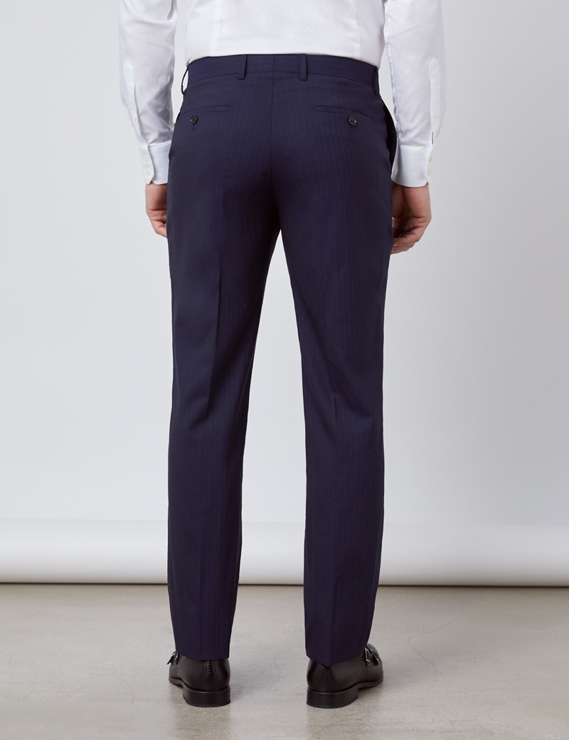 Men's Navy Tonal Stripe Slim Fit Suit Trousers | Hawes & Curtis
