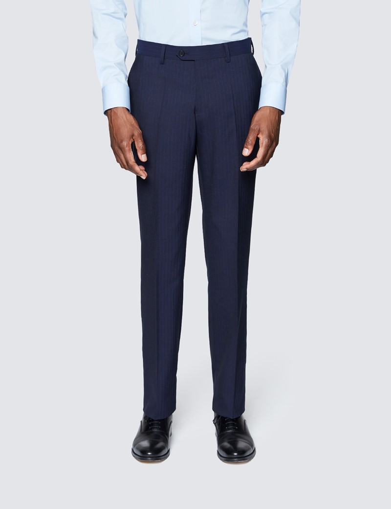 Men's Navy Tonal Stripe Slim Fit Suit Trousers