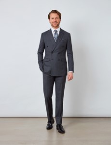 Men's Dark Grey Stripe Double Breasted Slim Fit Suit Trousers