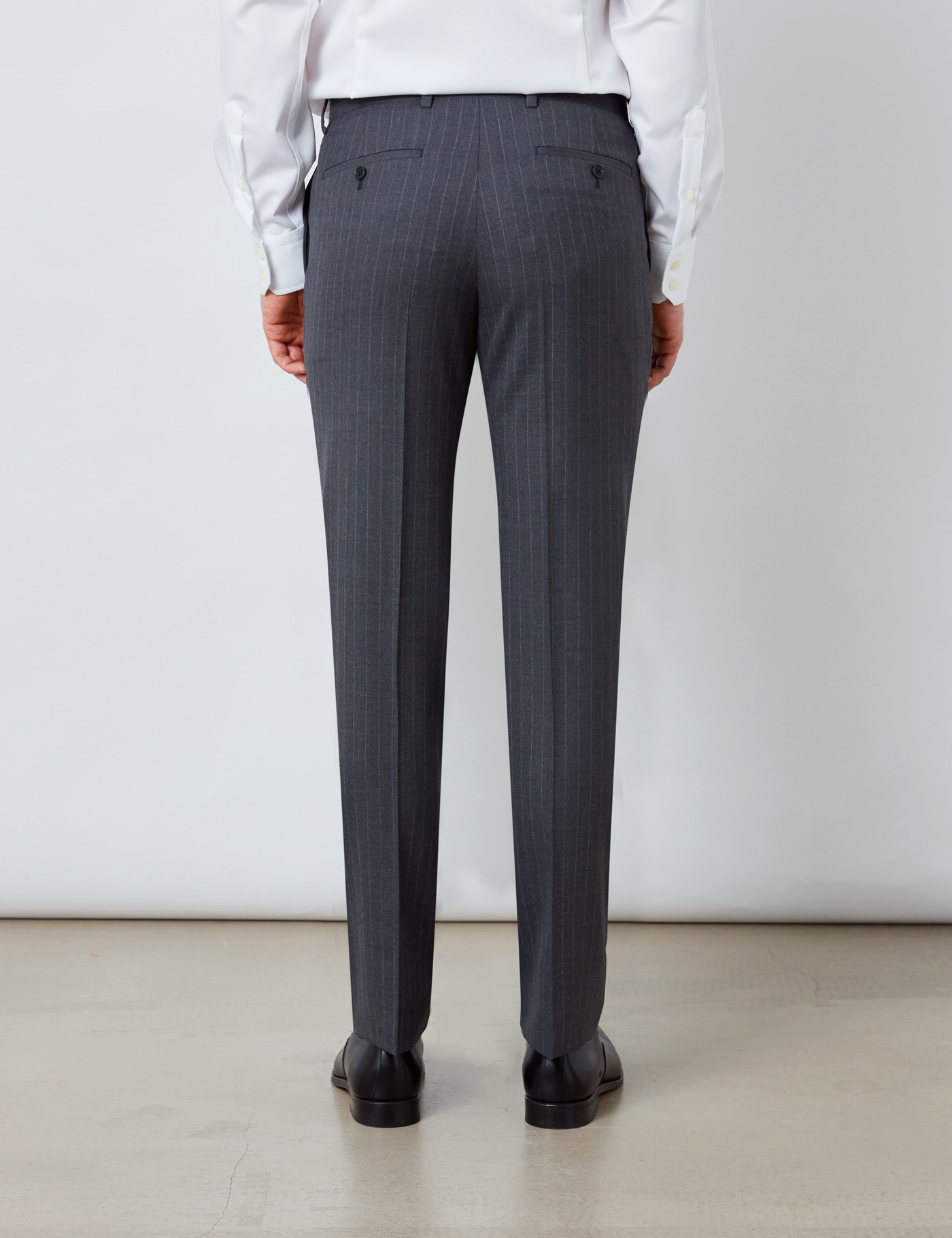 100% Wool Stripe Men's Slim Fit Suit Trousers in Dark Grey | Hawes & Curtis