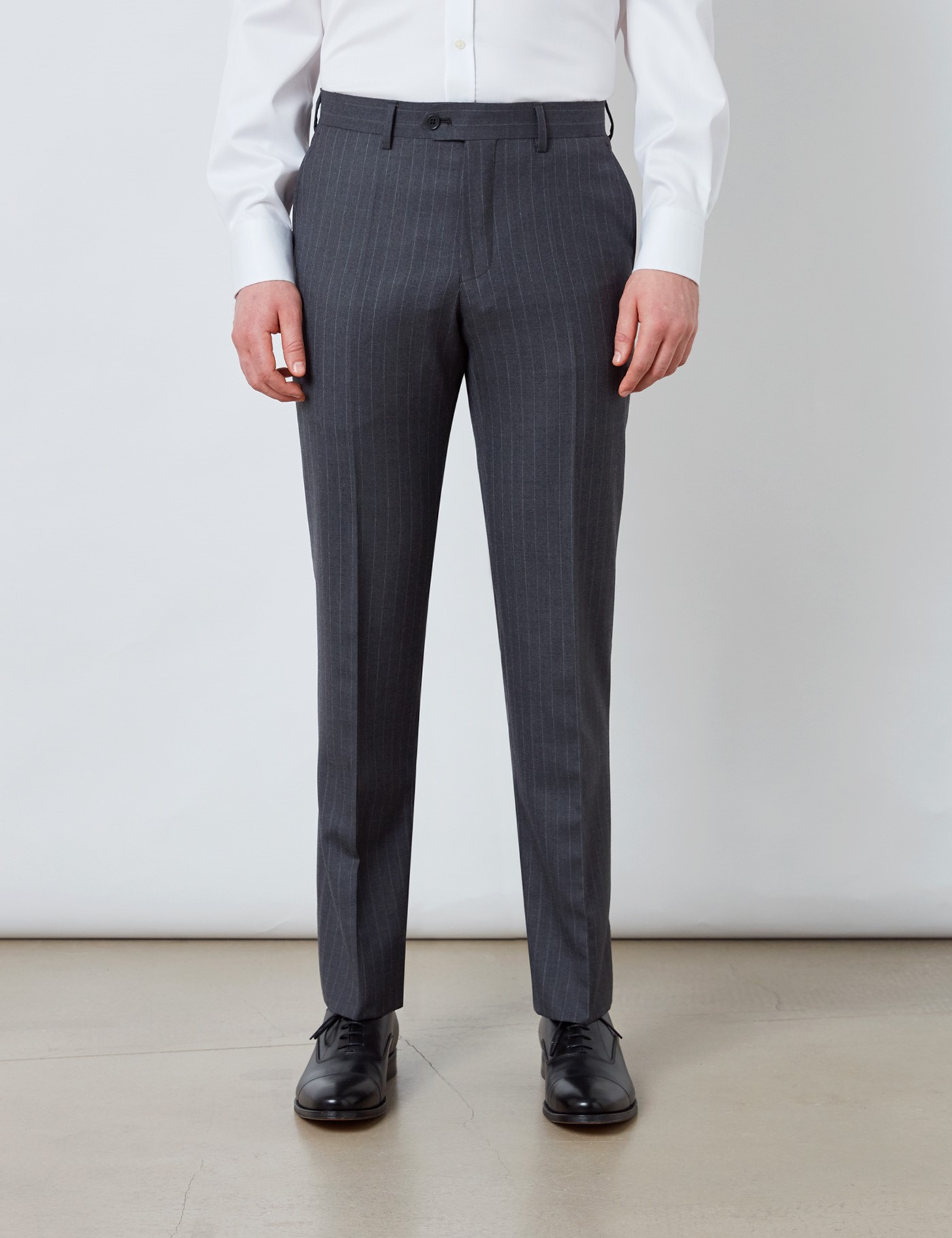 100% Wool Stripe Men's Slim Fit Suit Trousers in Dark Grey | Hawes & Curtis