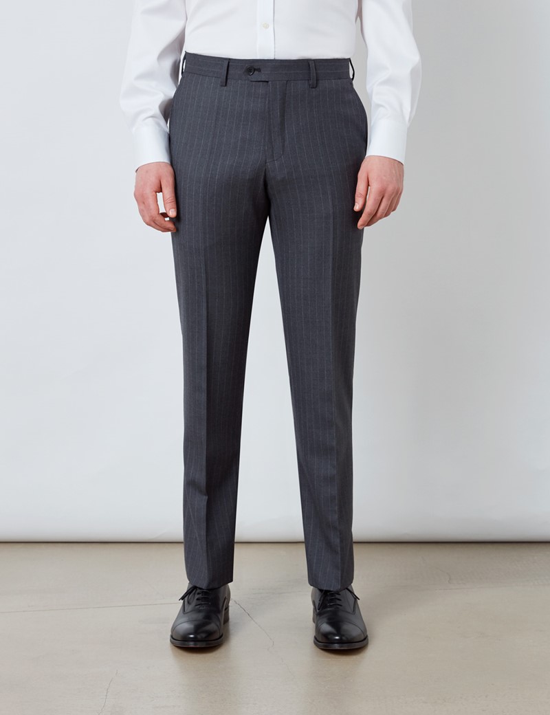Men's Dark Grey Stripe Double Breasted Slim Fit Suit Trousers