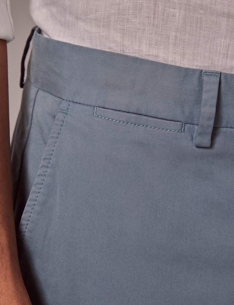 Men's Sea Blue Garment Dyed Cotton Stretch Chinos | Hawes and Curtis