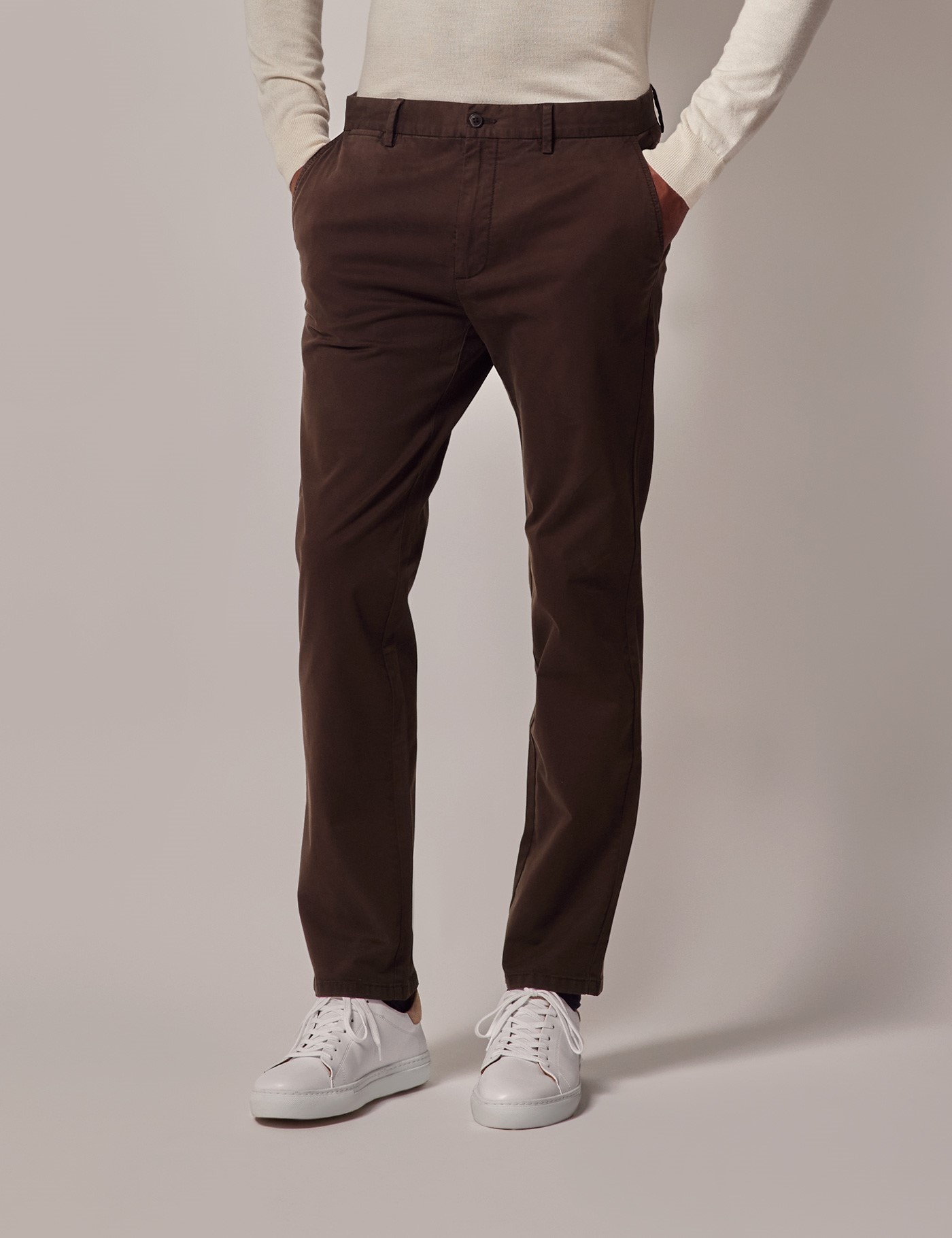 Hawes & Curtis Slim Fit Dark Brown Garment-Dyed Chinos Size: 38-31"