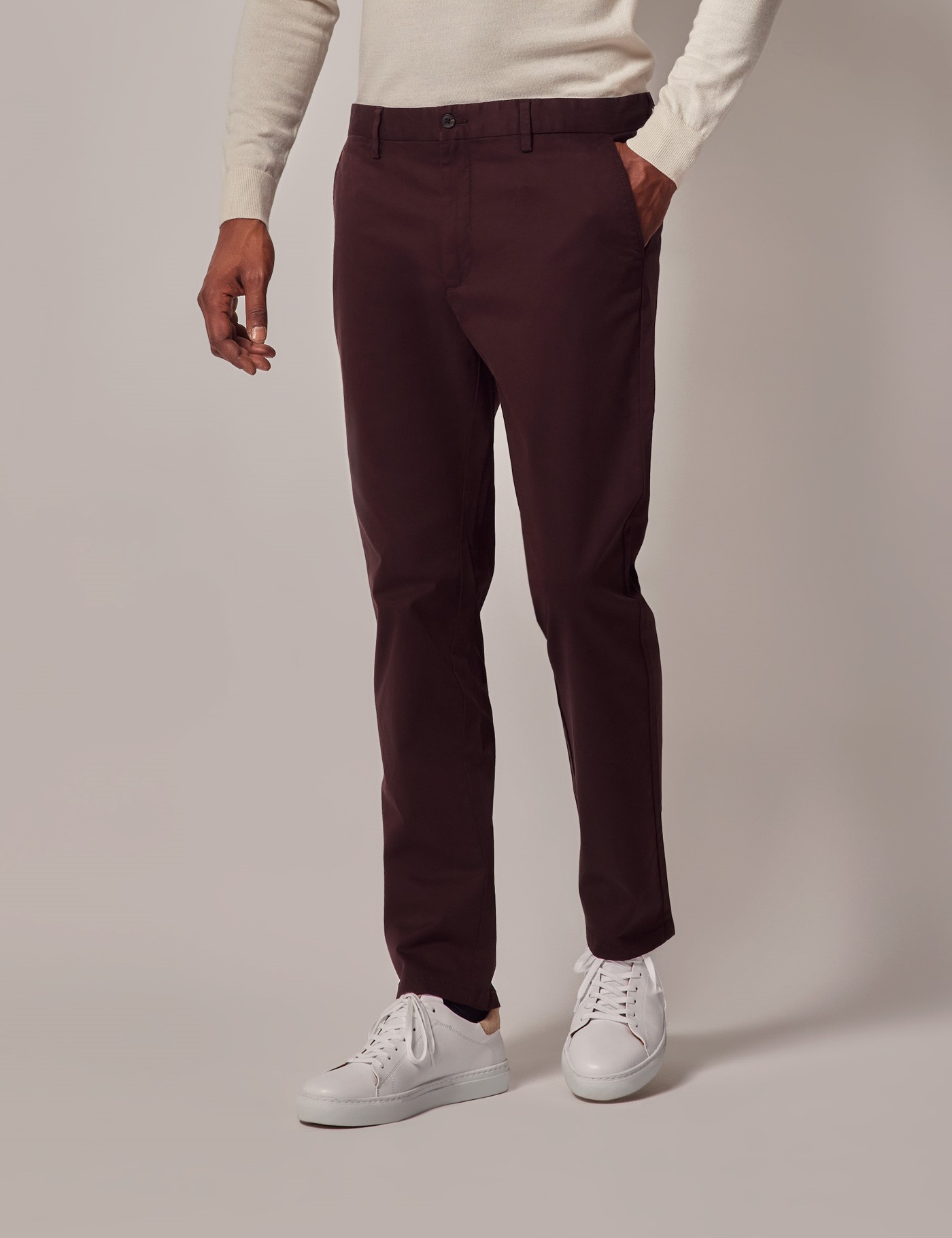 Hawes & Curtis Slim Fit Deep Claret Garment-Dyed Chinos Size: 38-31"