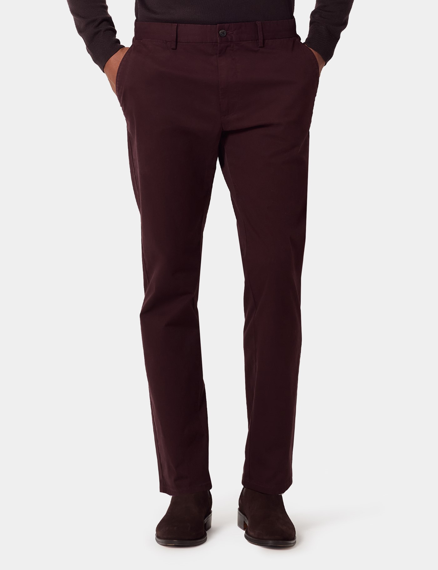 Hawes & Curtis Slim Fit Dark Burgundy Garment-Dyed Chinos Size: 44-31"