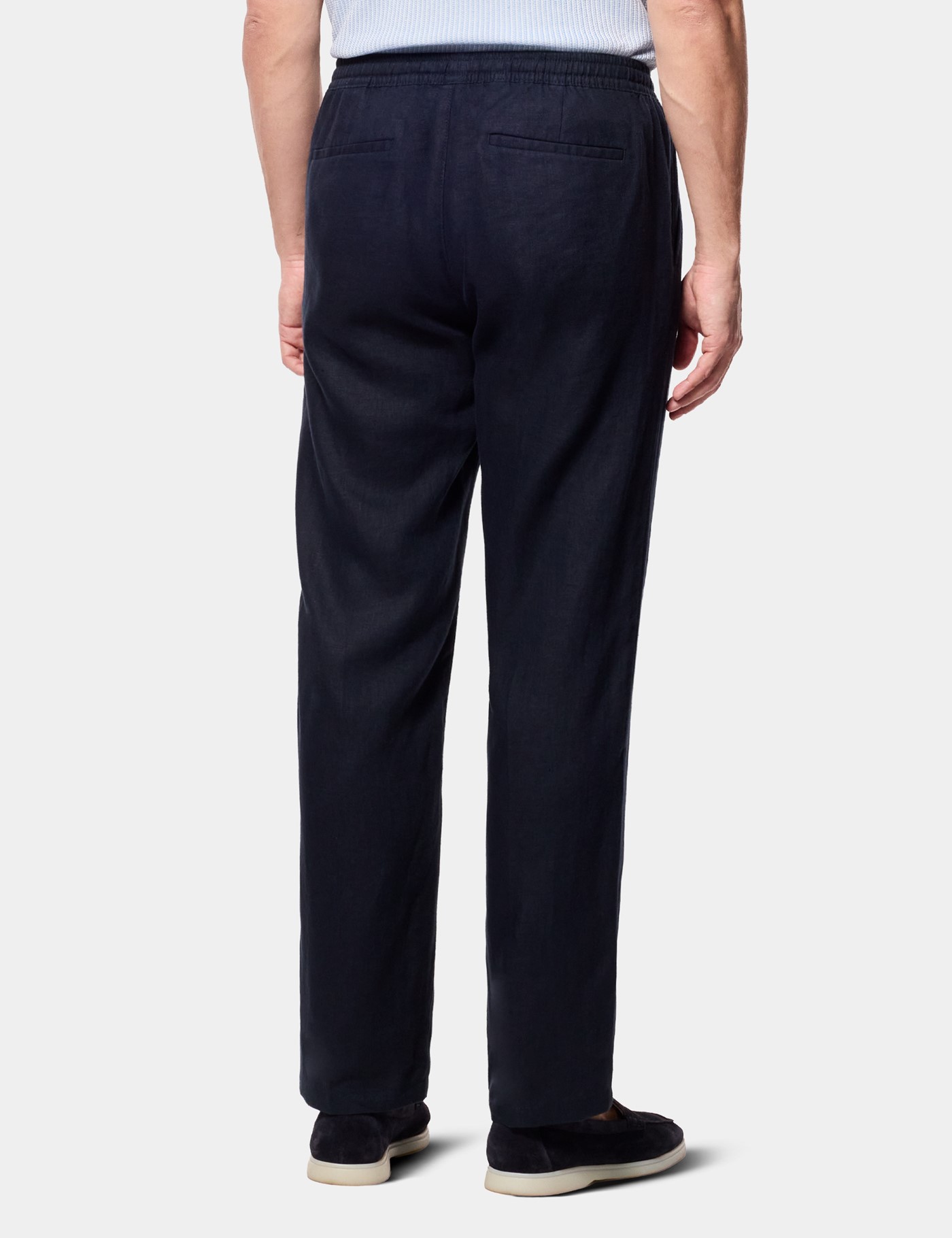 Hawes & Curtis Navy Linen Drawstring Trousers | Machine Washable Size: 32-32" image 4