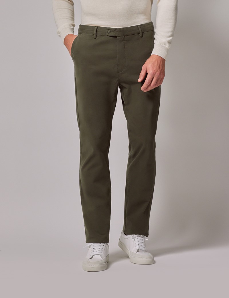 Zegna - Khaki Flat Front Comfort Cotton Pant | Mitchell Stores