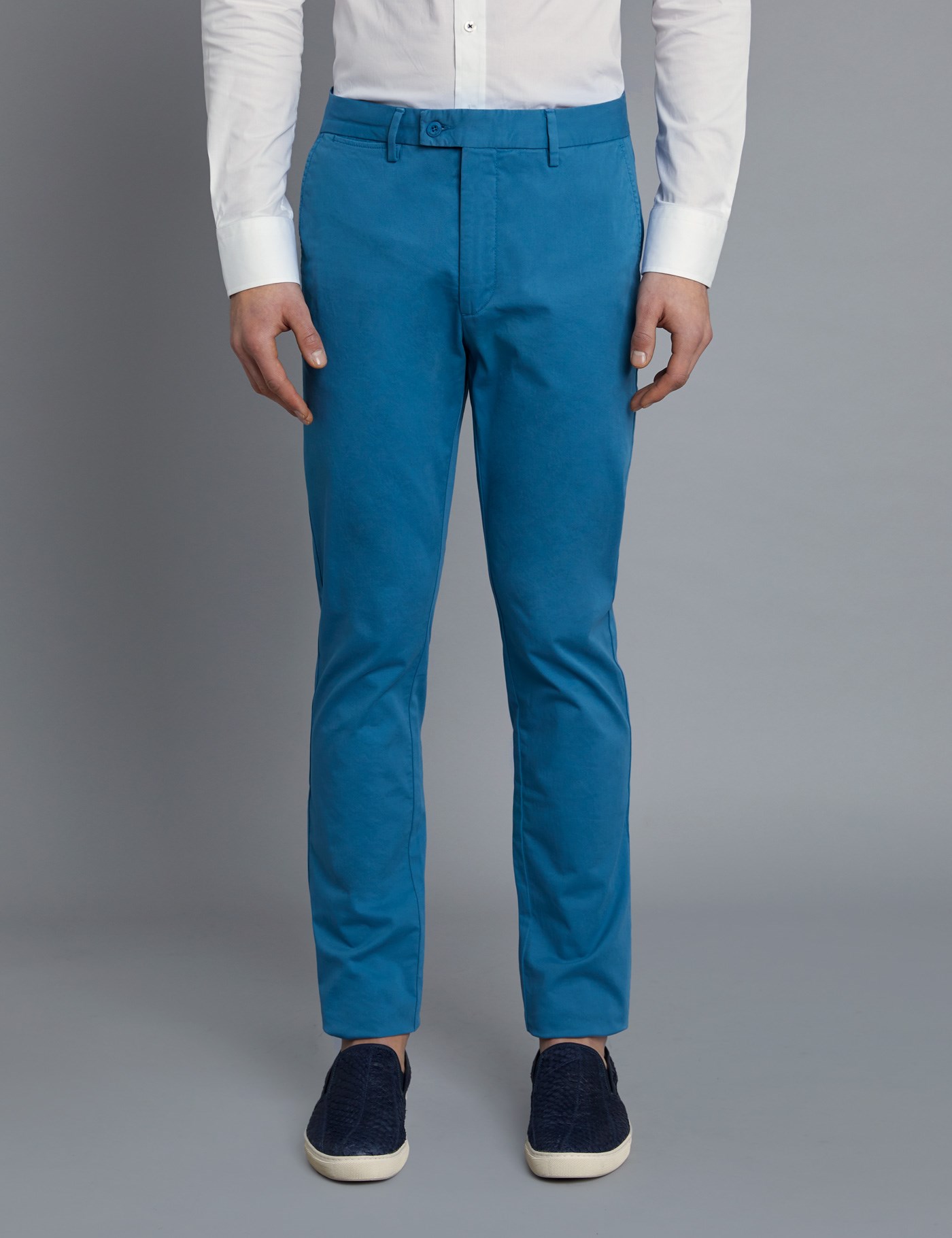 Men's Dark Turquoise Garment Dye Slim Fit Chinos | Hawes & Curtis