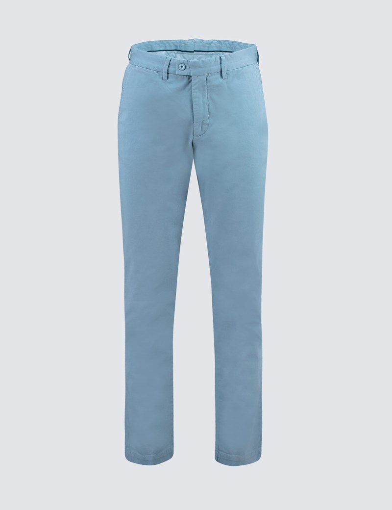 Men's French Blue Garment Dye Classic Fit Chinos | Hawes & Curtis