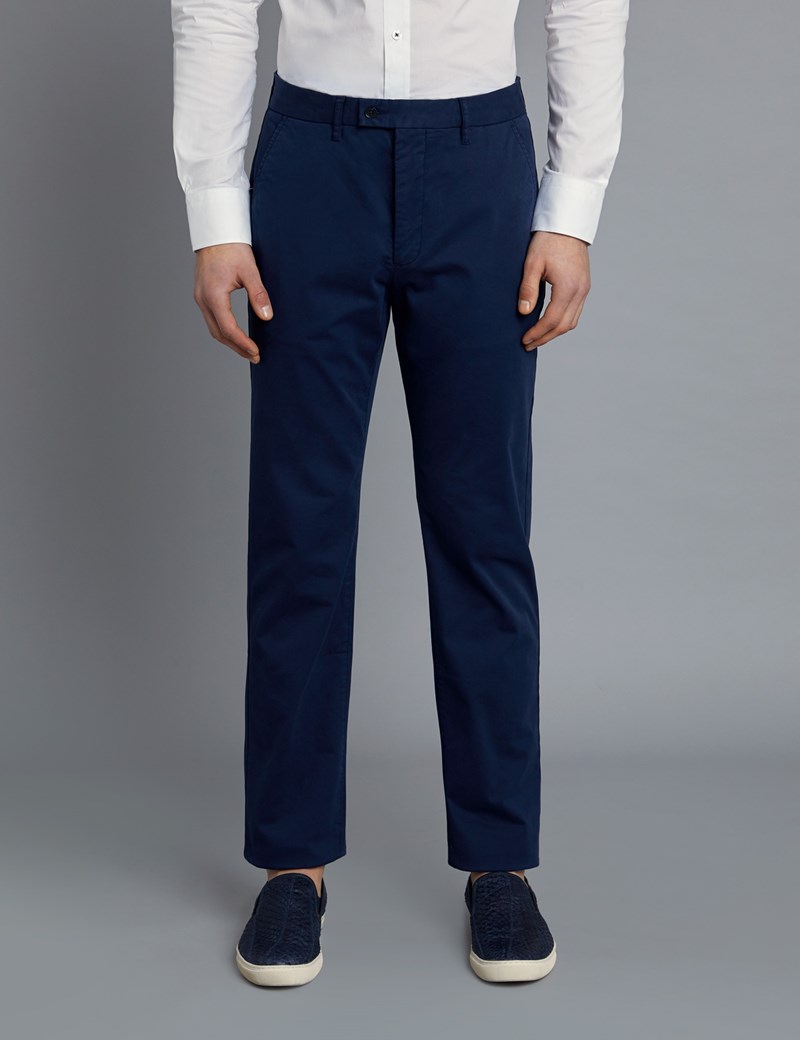 Men's Navy Garment Dye Classic Fit Chinos | Hawes & Curtis