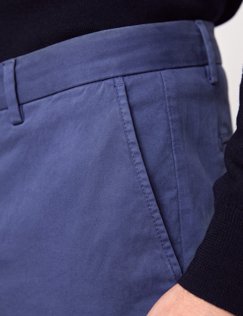 Men's Dark Blue Garment Dye Slim Fit Chinos | Hawes & Curtis