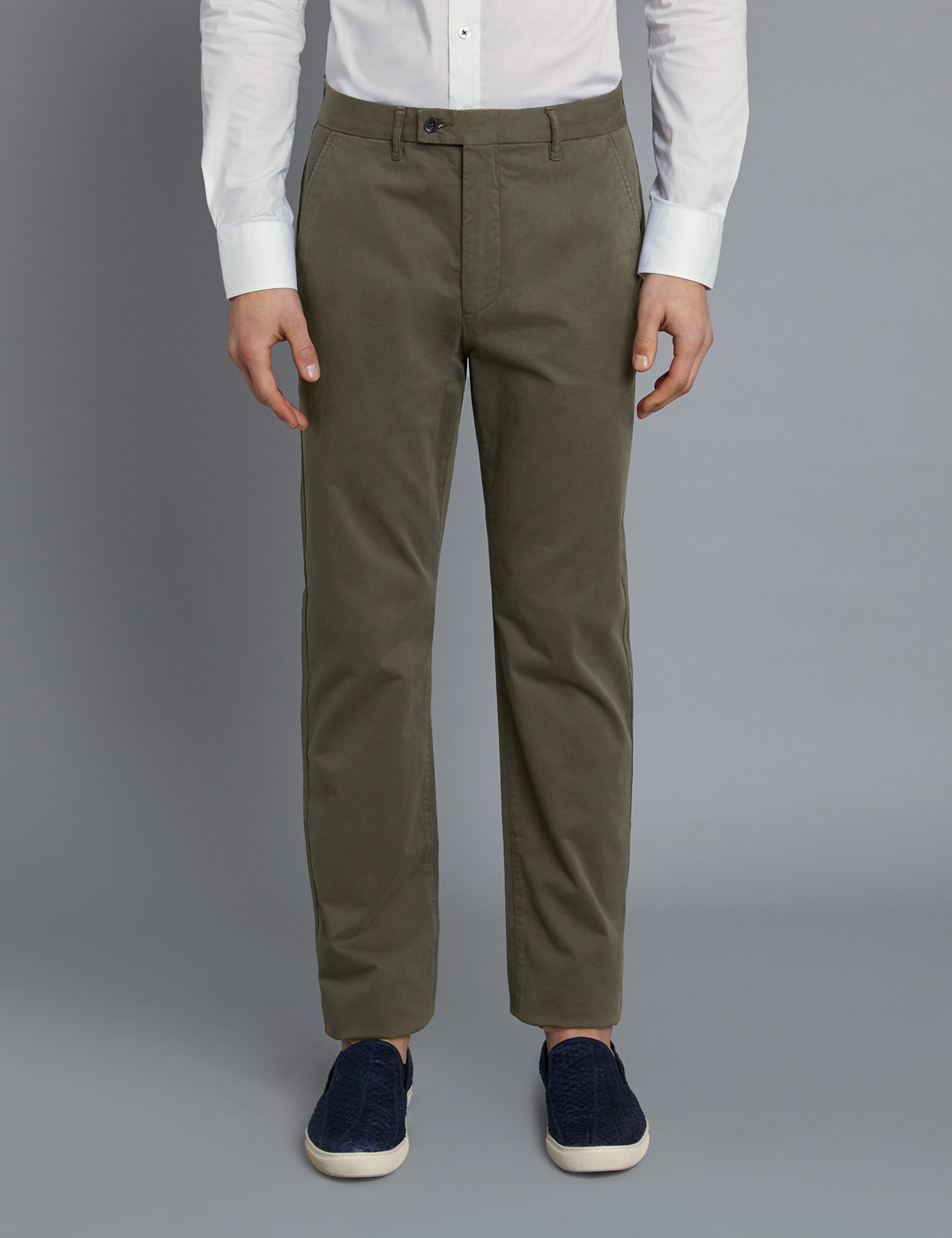 Men's Dark Green Garment Dye Slim Fit Chinos | Hawes & Curtis