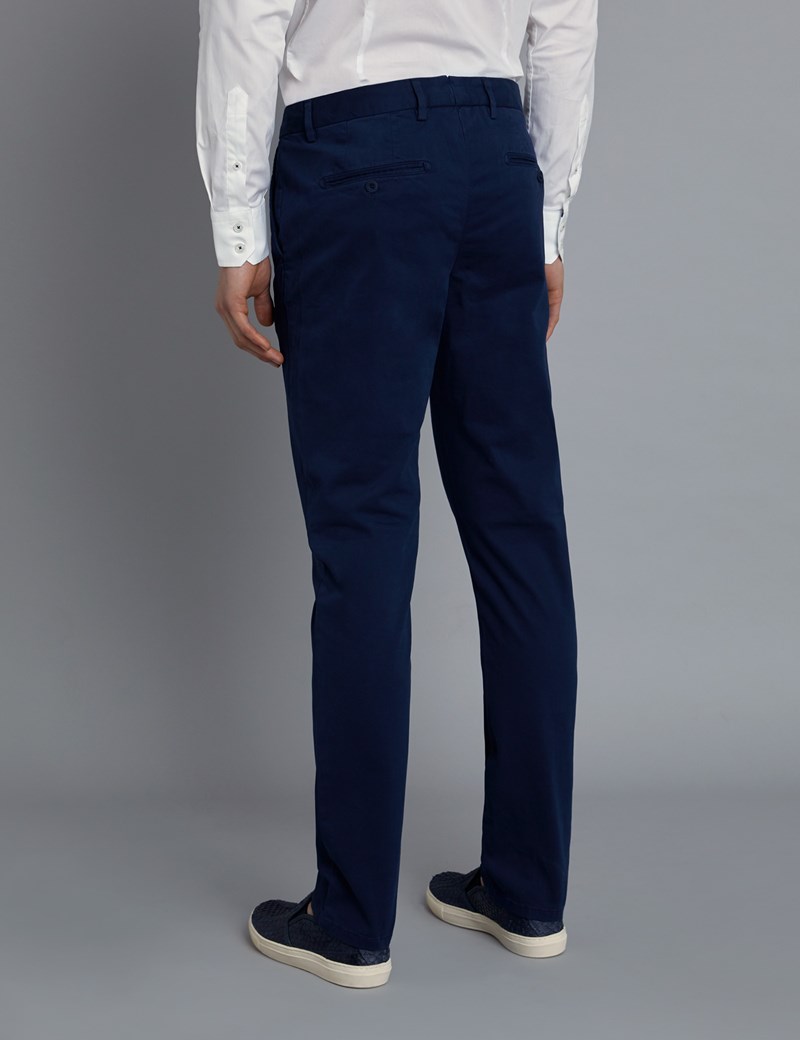 Men's Navy Garment Dye Slim Fit Chinos | Hawes & Curtis