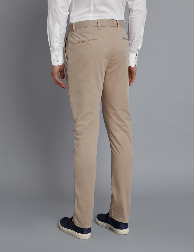 Men's Beige Garment Dye Slim Fit Chinos | Hawes & Curtis