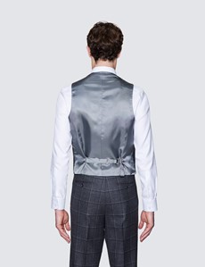 Men's Dark Grey Windowpane Check Tailored Fit Italian Waistcoat - 1913 Collection