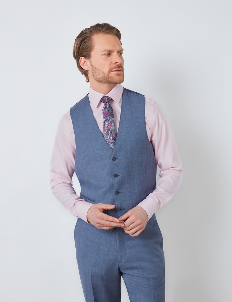 Men's Blue Prince Of Wales Check Tailored Fit Italian Waistcoat - 1913 Collection
