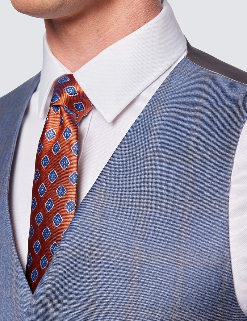 Men's Blue & Brown Shaded Check Tailored Fit Waistcoat - 1913 Collection