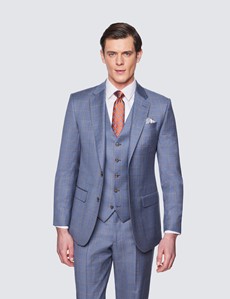 Men's Blue & Brown Shaded Check Tailored Fit Waistcoat - 1913 Collection