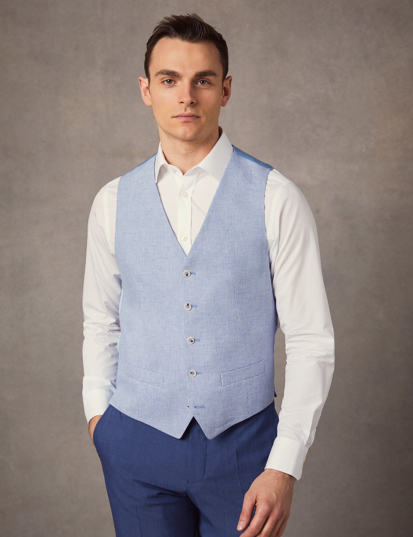 Men's Light Blue Check Tailored Fit Italian Waistcoat 1913 Collection
