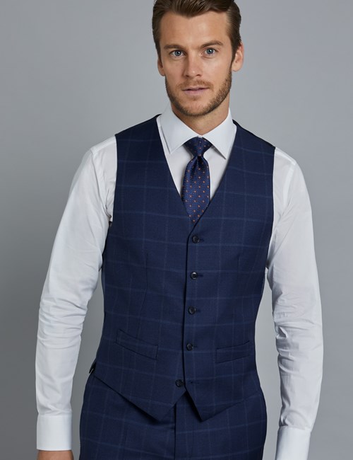 Men's Navy & Blue Windowpane Check Slim Fit Italian Suit – 1913 ...