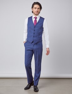 Men's Blue & Purple Grid Check Tailored Fit Italian Waistcoat – 1913 Collection