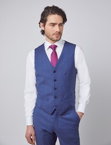 Men's Blue & Purple Grid Check Tailored Fit Italian Waistcoat – 1913 Collection