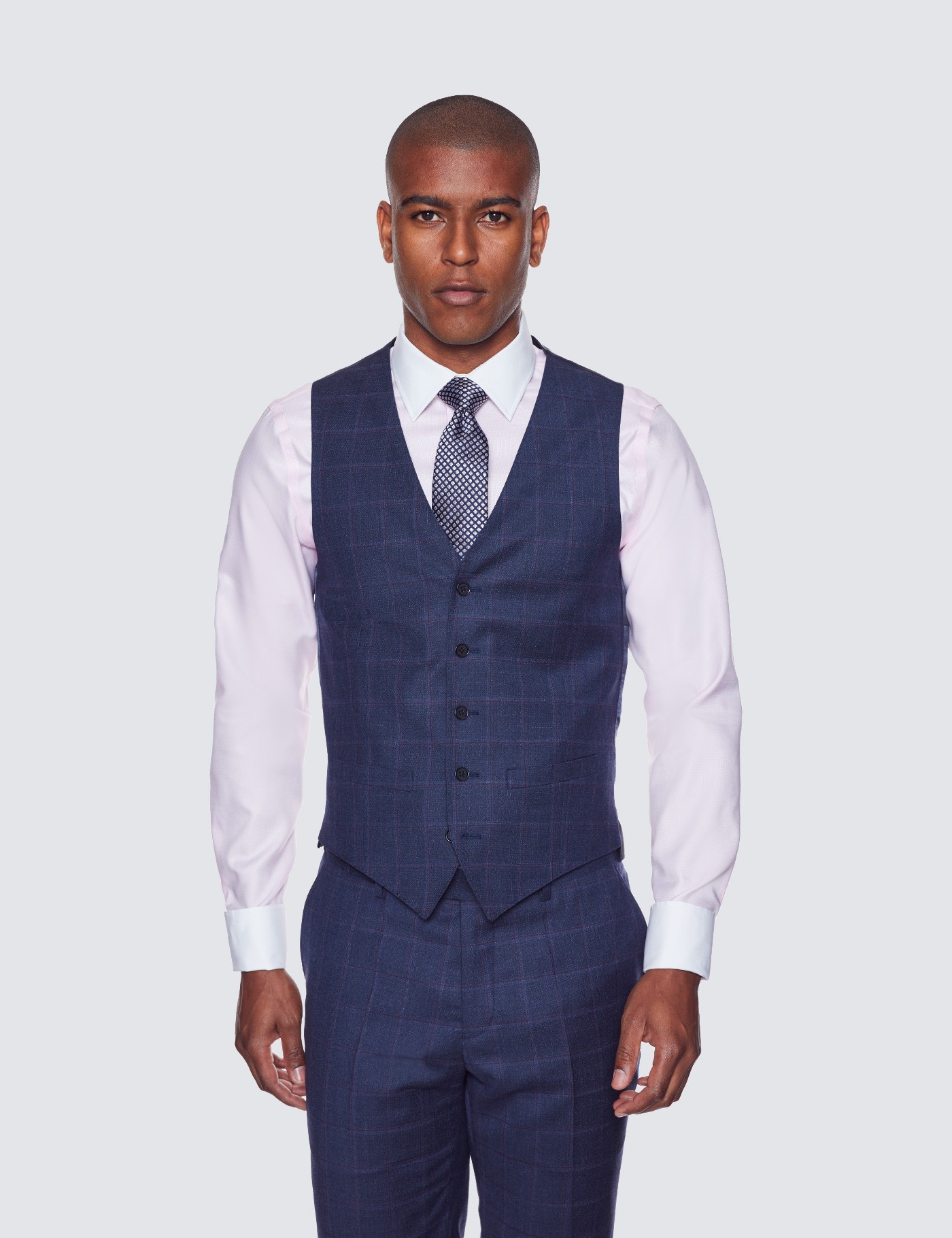 Regular Fit Grey Blue Check Waistcoat