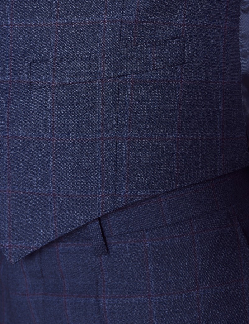 Verkauf von Originalprodukten läuft! Anzugweste – Hawes Fit lila – Curtis Windowpane 120s Wolle | blau Slim & Karo –