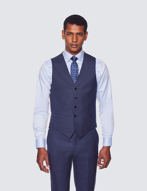 Men's Dark Blue Dogtooth Slim Fit Suit Waistcoat