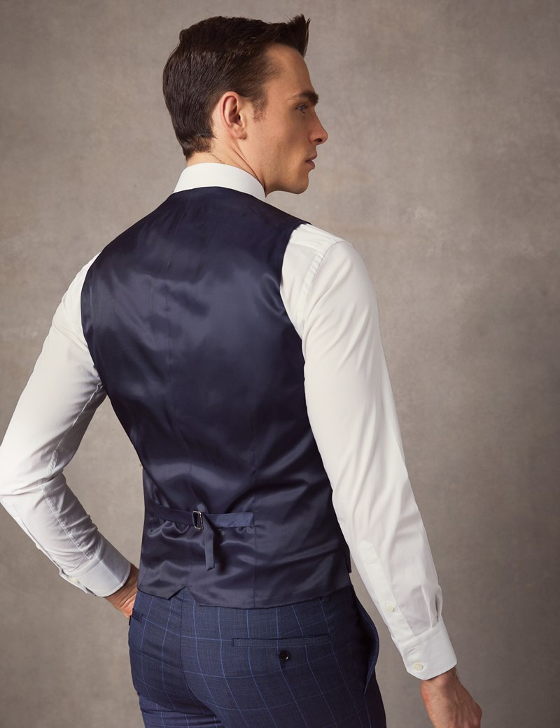 Men's Mid Blue End on End Plaid Slim Fit Vest