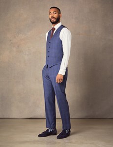 Men's Blue Two Tone Check Slim Fit Vest