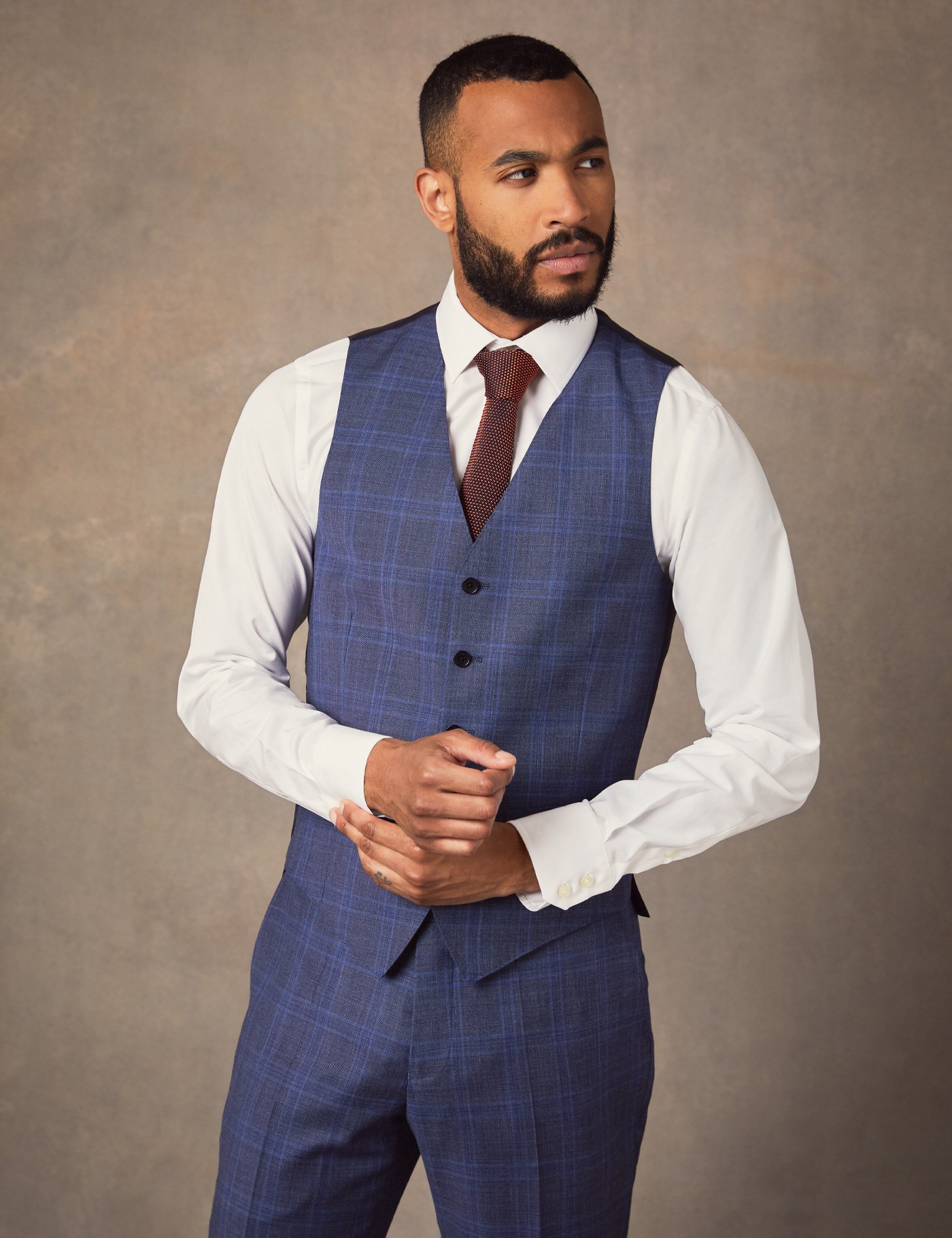 Men's Blue Two Tone Check Slim Fit Waistcoat | Hawes & Curtis