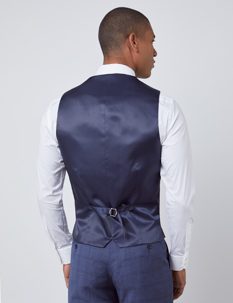 Men's Blue Overcheck Slim Fit Waistcoat 