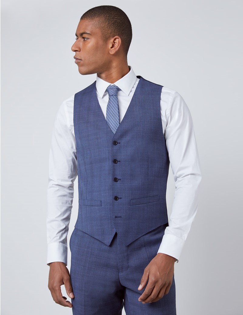 Men's Blue Overcheck Slim Fit Waistcoat | Hawes & Curtis