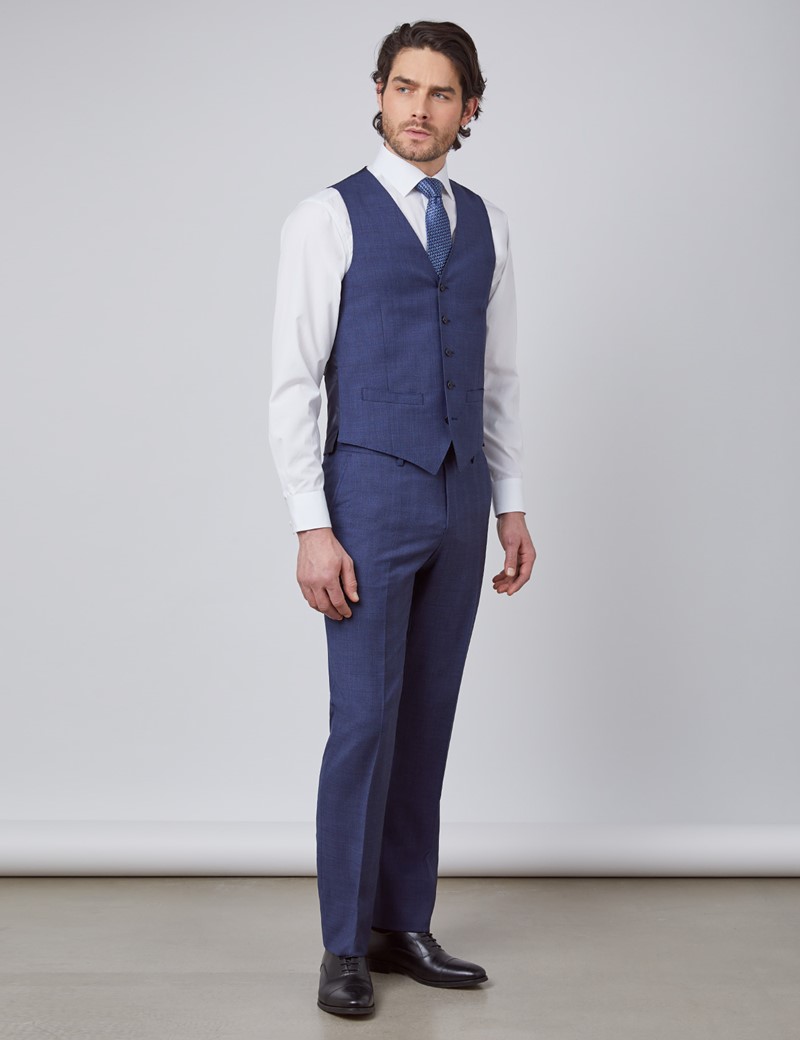 Men's Blue & Brown Overcheck Slim Fit Waistcoat 