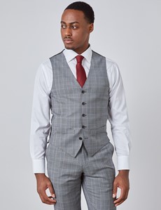 100% Wool Prince Of Wales Over Check Men's Waistcoat In Grey & Light ...