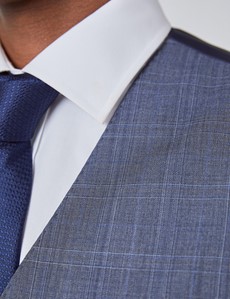 Men's Blue Tonal Plaid Slim Fit Vest