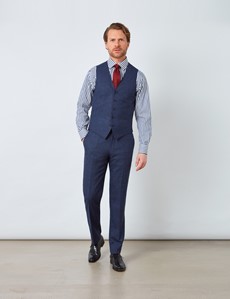Men's Blue & Red Prince of Wales Check Slim Fit Waistcoat