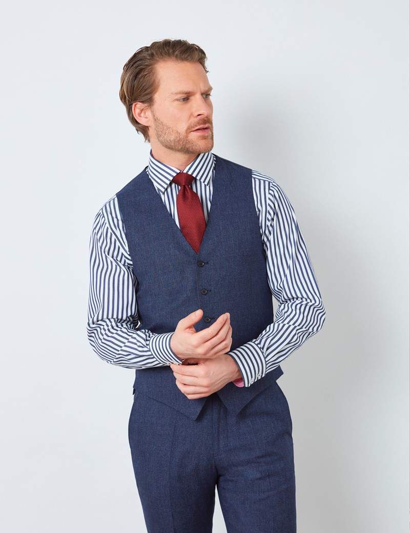 Men's Blue & Red Prince of Wales Check Slim Fit Waistcoat