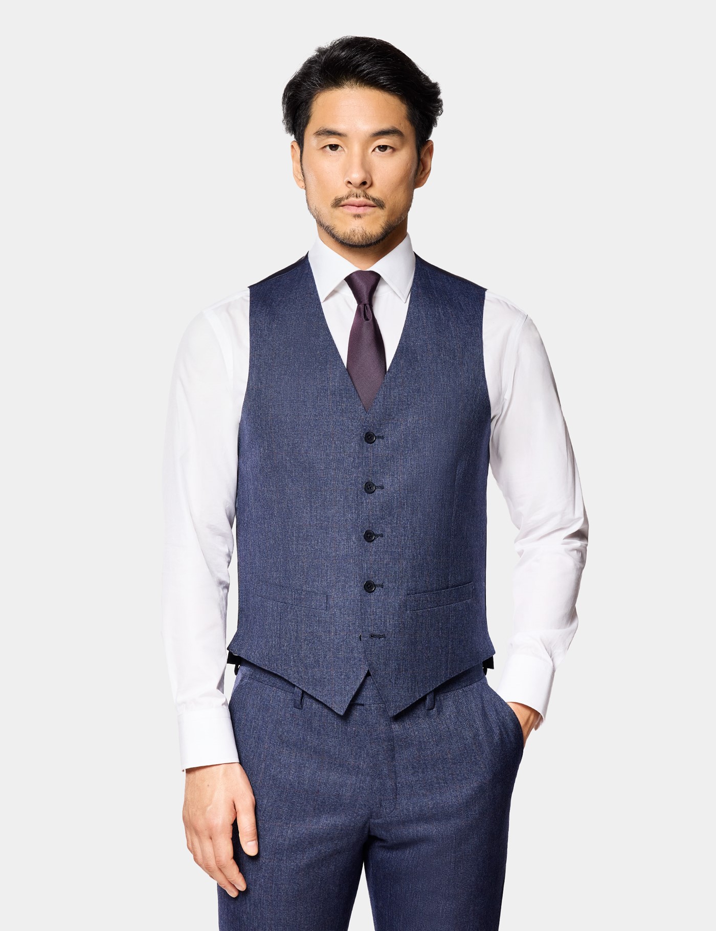 & Slim Fit & Red Prince Wales Check Waistcoat reg