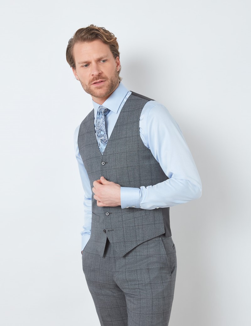 Men's Grey Tonal Check Slim Fit Waistcoat