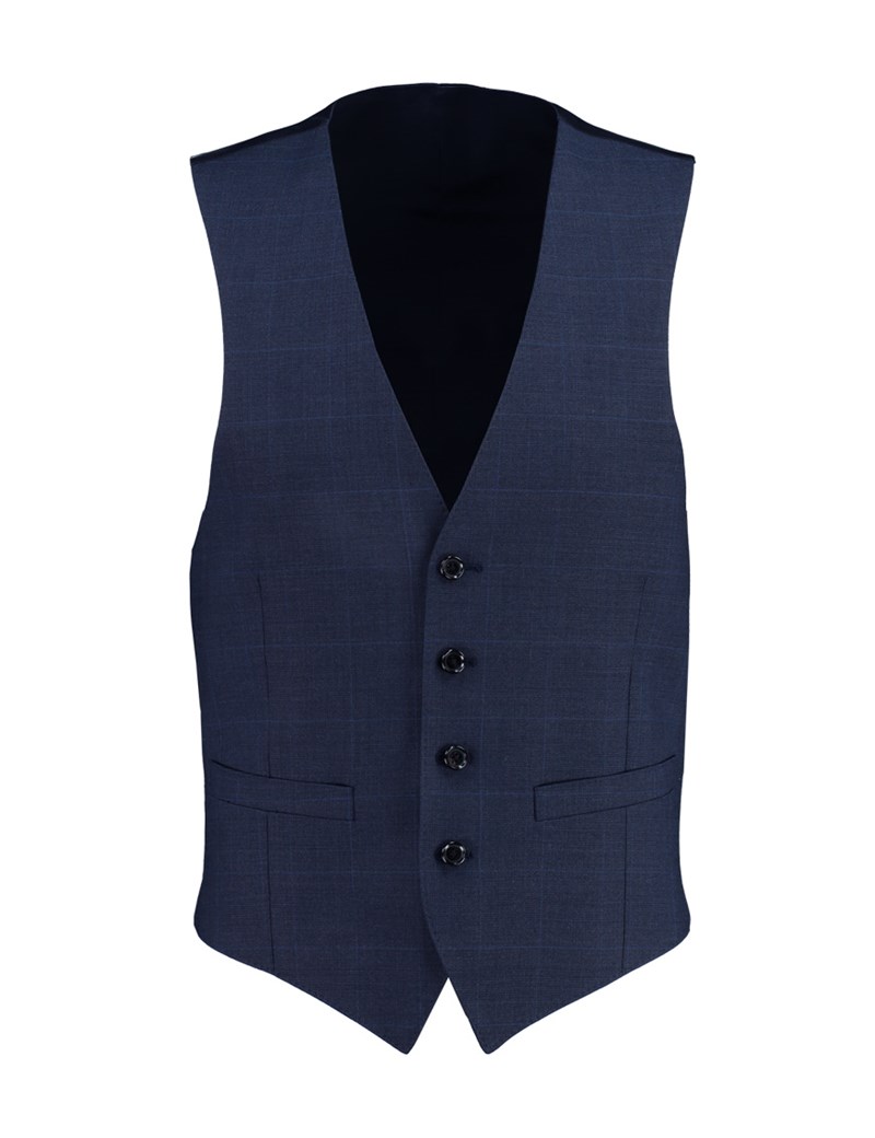 Men's Navy Prince of Wales Check Slim Fit Waistcoat | Hawes & Curtis