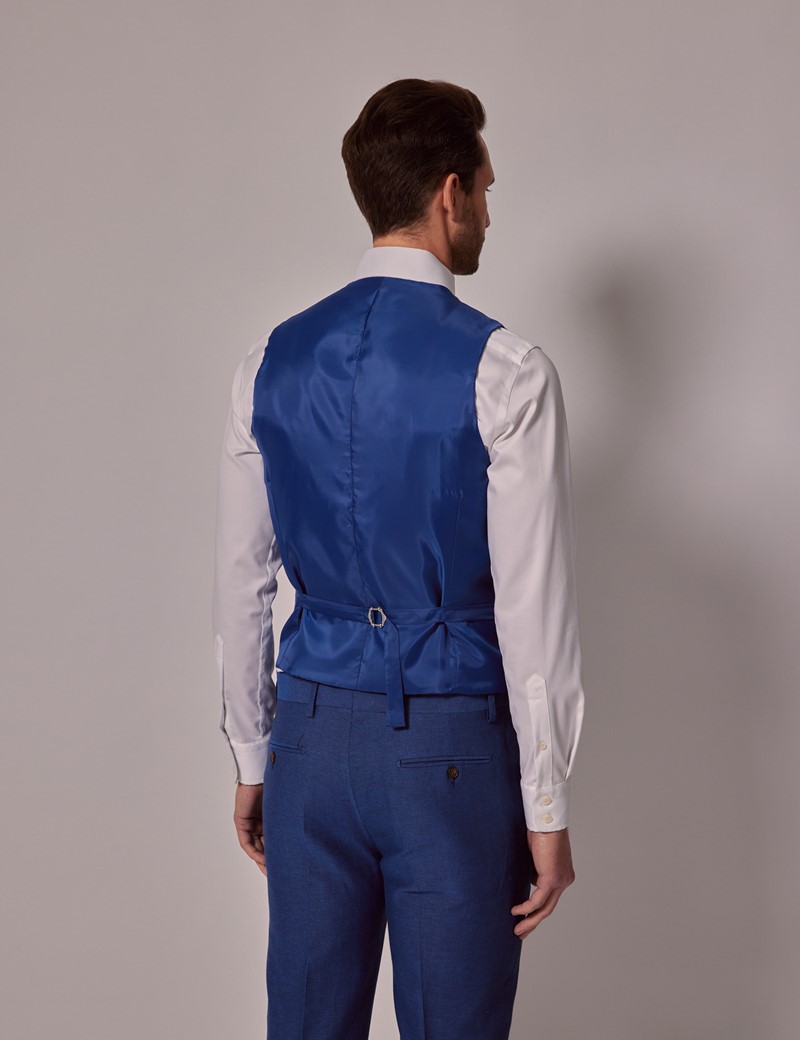 Men's Royal Blue Cotton Linen Slim Fit Italian Vest – 1913 Collection