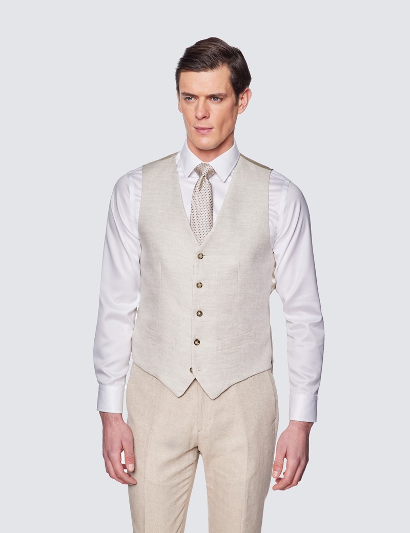 Men's Cream Linen Tailored Fit Italian Waistcoat – 1913 Collection 