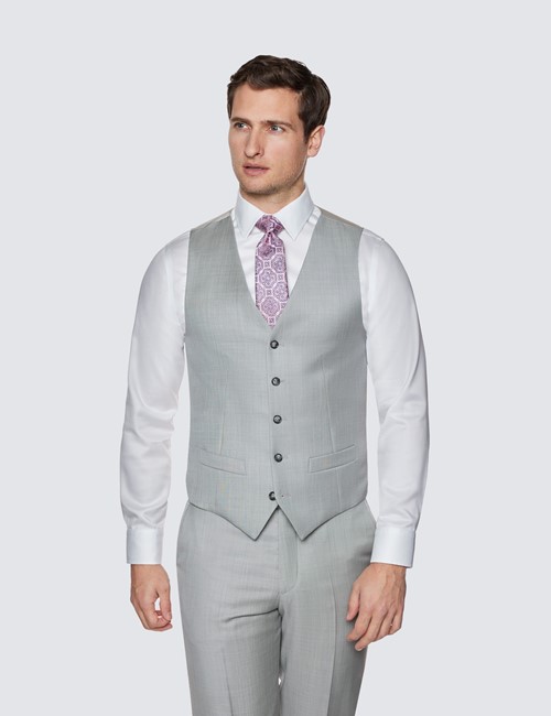 Men’s Light Grey Tailored Fit Sharkskin Italian Waistcoat – 1913 Collection 
