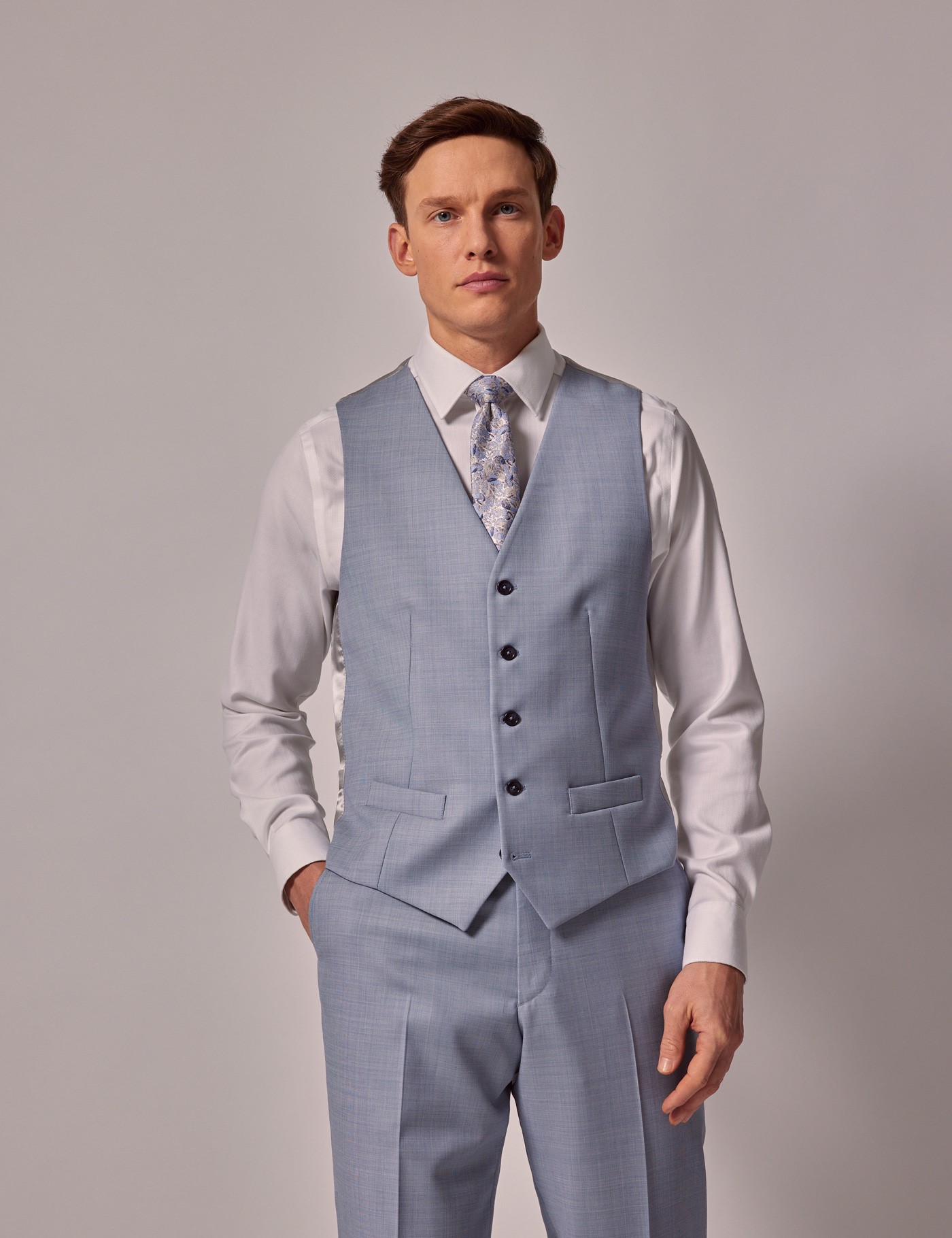 Hawes & Curtis Pale Blue Sharkskin Tailored Italian Waistcoat | 1913 Collection Size: 42 reg (EU 52)