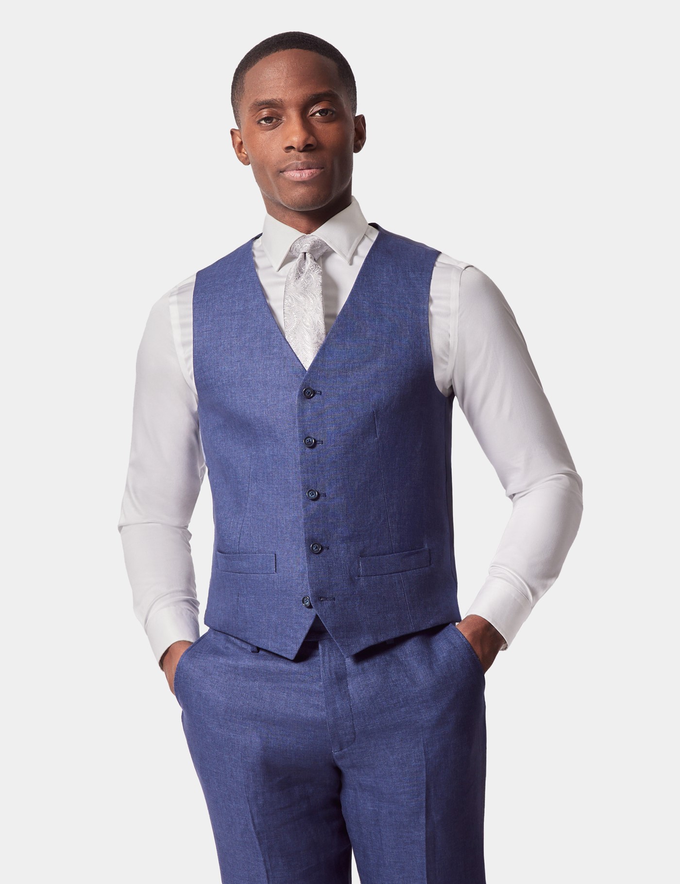 Hawes & Curtis Tailored Fit Royal Blue Semi Plain 1913 Linen Waistcoat Size: 36 reg (EU 46)