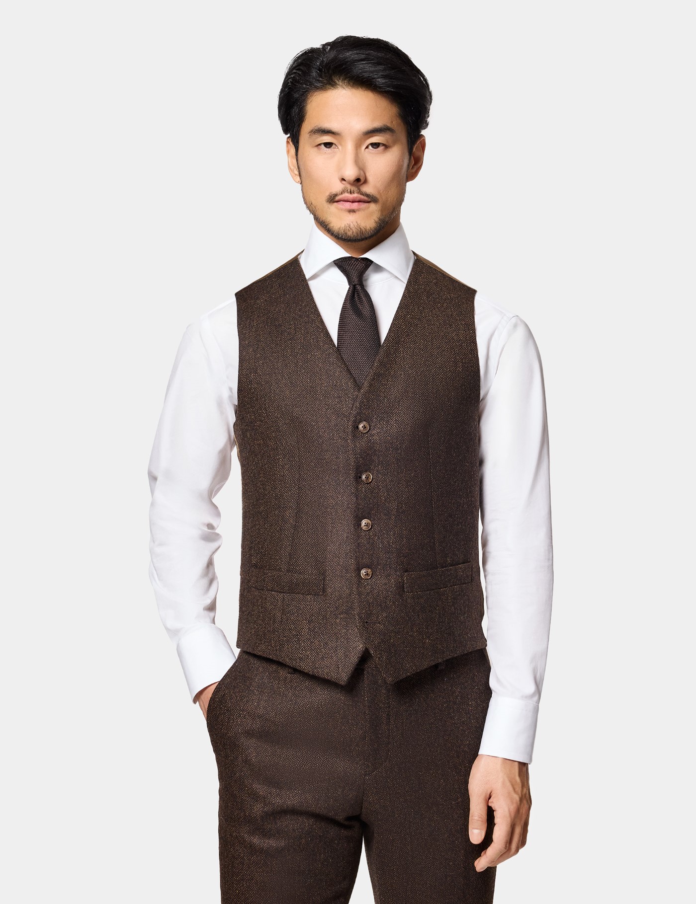 & Slim Fit Herringbone 1913 Suit Waistcoat reg